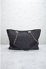FWRD Renew Chanel Deauville Denim Chain Tote Bag in Navy, view 3, click to view large image.