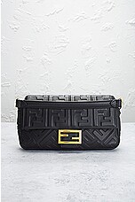 FWRD Renew Fendi Zucca Mama Baguette Shoulder Bag in Black, view 2, click to view large image.