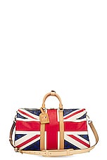FWRD Renew Louis Vuitton MonogramJack Keepall Bandouliere Bag in Blue & Red, view 1, click to view large image.