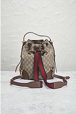 FWRD Renew Gucci GG Supreme Bucket Bag in Taupe, view 3, click to view large image.