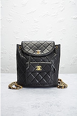 FWRD Renew Chanel Quilted Turnlock Flap Backpack in Black, view 2, click to view large image.