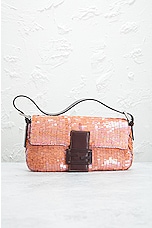 FWRD Renew Fendi Sequin Baguette Shoulder Bag in Pink, view 2, click to view large image.
