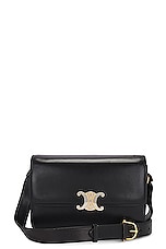 FWRD Renew Celine Triomphe Calfskin Shoulder Bag in Black, view 1, click to view large image.