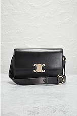 FWRD Renew Celine Triomphe Calfskin Shoulder Bag in Black, view 2, click to view large image.