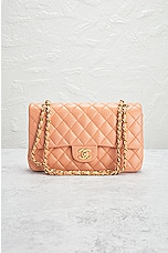 FWRD Renew Chanel Lambskin Quilted Turnlock Chain Shoulder Bag in Peach, view 2, click to view large image.