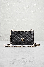 FWRD Renew Chanel Lambskin Quilted Chain Flap Shoulder Bag in Black, view 2, click to view large image.