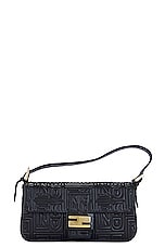 FWRD Renew Fendi Patent Leather Baguette Shoulder Bag in Black, view 1, click to view large image.