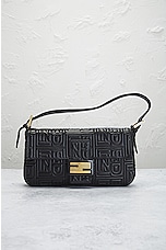 FWRD Renew Fendi Patent Leather Baguette Shoulder Bag in Black, view 2, click to view large image.