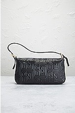 FWRD Renew Fendi Patent Leather Baguette Shoulder Bag in Black, view 3, click to view large image.