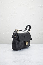 FWRD Renew Fendi Patent Leather Baguette Shoulder Bag in Black, view 4, click to view large image.