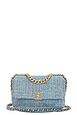 FWRD Renew Chanel Tweed 2 Way Flap Chain Shoulder Bag in Light Blue, view 1, click to view large image.