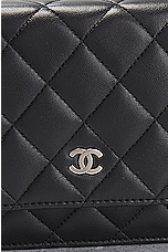 FWRD Renew Chanel Quilted Lambskin Wallet On Chain Bag in Black, view 6, click to view large image.