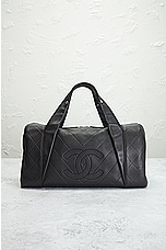 FWRD Renew Chanel Lambskin Boston Bag in Black, view 2, click to view large image.