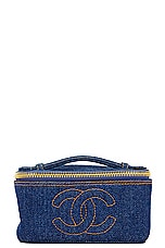 FWRD Renew Chanel Denim Vanity Bag in Dark Blue, view 1, click to view large image.