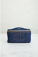 FWRD Renew Chanel Denim Vanity Bag in Dark Blue, view 2, click to view large image.