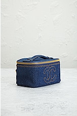 FWRD Renew Chanel Denim Vanity Bag in Dark Blue, view 4, click to view large image.