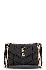 FWRD Renew Saint Laurent Small Puffer Nylon Chain Bag in Nero, view 1, click to view large image.