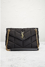 FWRD Renew Saint Laurent Small Puffer Nylon Chain Bag in Nero, view 2, click to view large image.