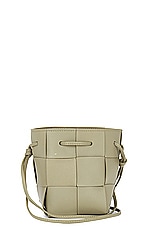 FWRD Renew Bottega Veneta Mini Bucket Crossbody Bag in Travertine & Gold, view 1, click to view large image.