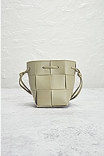 FWRD Renew Bottega Veneta Mini Bucket Crossbody Bag in Travertine & Gold, view 3, click to view large image.