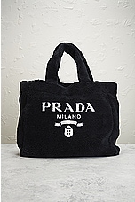 FWRD Renew Prada Terry Tote Bag in Black, view 2, click to view large image.