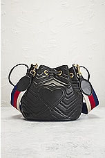 FWRD Renew Gucci GG Marmont Bucket Bag in Black, view 3, click to view large image.