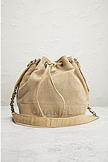 FWRD Renew Chanel Logo Drawstring Bucket Bag in Beige, view 2, click to view large image.