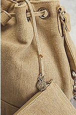 FWRD Renew Chanel Logo Drawstring Bucket Bag in Beige, view 5, click to view large image.