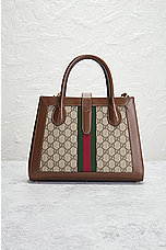 FWRD Renew Gucci Jackie Ophidia 2 Way Handbag in Brown, view 3, click to view large image.
