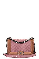 FWRD Renew Chanel Boy Chain Shoulder Bag in Pink, view 1, click to view large image.