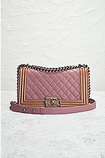 FWRD Renew Chanel Boy Chain Shoulder Bag in Pink, view 2, click to view large image.