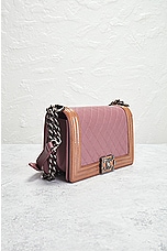 FWRD Renew Chanel Boy Chain Shoulder Bag in Pink, view 4, click to view large image.