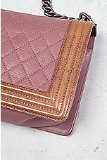 FWRD Renew Chanel Boy Chain Shoulder Bag in Pink, view 8, click to view large image.