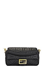 FWRD Renew Fendi Zucca Mama Baguette Shoulder Bag in Black, view 1, click to view large image.