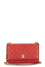FWRD Renew Chanel Quilted Lambskin Single Flap Shoulder Bag in Red, view 1, click to view large image.