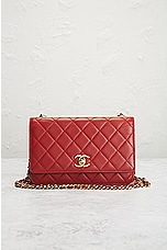 FWRD Renew Chanel Quilted Lambskin Single Flap Shoulder Bag in Red, view 2, click to view large image.