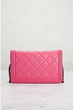 FWRD Renew Chanel Quilted Lambskin Boy Shoulder Bag in Pink, view 3, click to view large image.