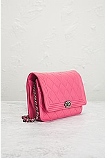 FWRD Renew Chanel Quilted Lambskin Boy Shoulder Bag in Pink, view 4, click to view large image.