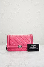 FWRD Renew Chanel Quilted Lambskin Boy Shoulder Bag in Pink, view 9, click to view large image.