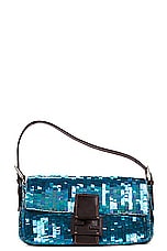 FWRD Renew Fendi Sequin Baguette Shoulder Bag in Blue, view 1, click to view large image.
