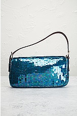 FWRD Renew Fendi Sequin Baguette Shoulder Bag in Blue, view 3, click to view large image.