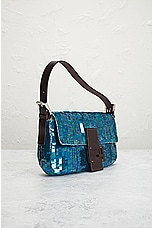 FWRD Renew Fendi Sequin Baguette Shoulder Bag in Blue, view 4, click to view large image.