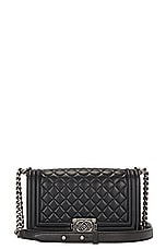 FWRD Renew Chanel Lambskin Boy Shoulder Bag in Black, view 1, click to view large image.