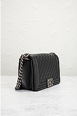 FWRD Renew Chanel Lambskin Boy Shoulder Bag in Black, view 4, click to view large image.