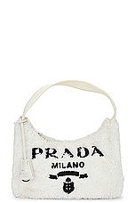 FWRD Renew Prada Sherpa Shoulder Bag in White, view 1, click to view large image.