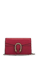 FWRD Renew Gucci Dionysus Leather Shoulder Bag in Red, view 1, click to view large image.