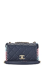 FWRD Renew Chanel Matelasse Turnlock Chain Shoulder Bag in Navy, view 1, click to view large image.