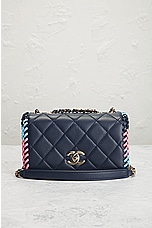 FWRD Renew Chanel Matelasse Turnlock Chain Shoulder Bag in Navy, view 2, click to view large image.