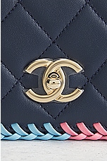 FWRD Renew Chanel Matelasse Turnlock Chain Shoulder Bag in Navy, view 6, click to view large image.