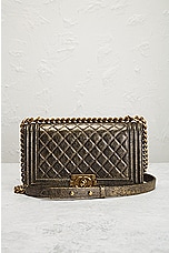 FWRD Renew Chanel Quilted Leather Boy Shoulder Bag in Gold, view 2, click to view large image.